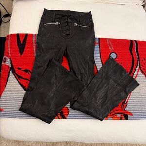 rag & bone Black Leather Lace-Up Pants